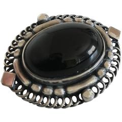 Georg Jensen Sterling Silver Brooch with Black Jewelry Stone #419