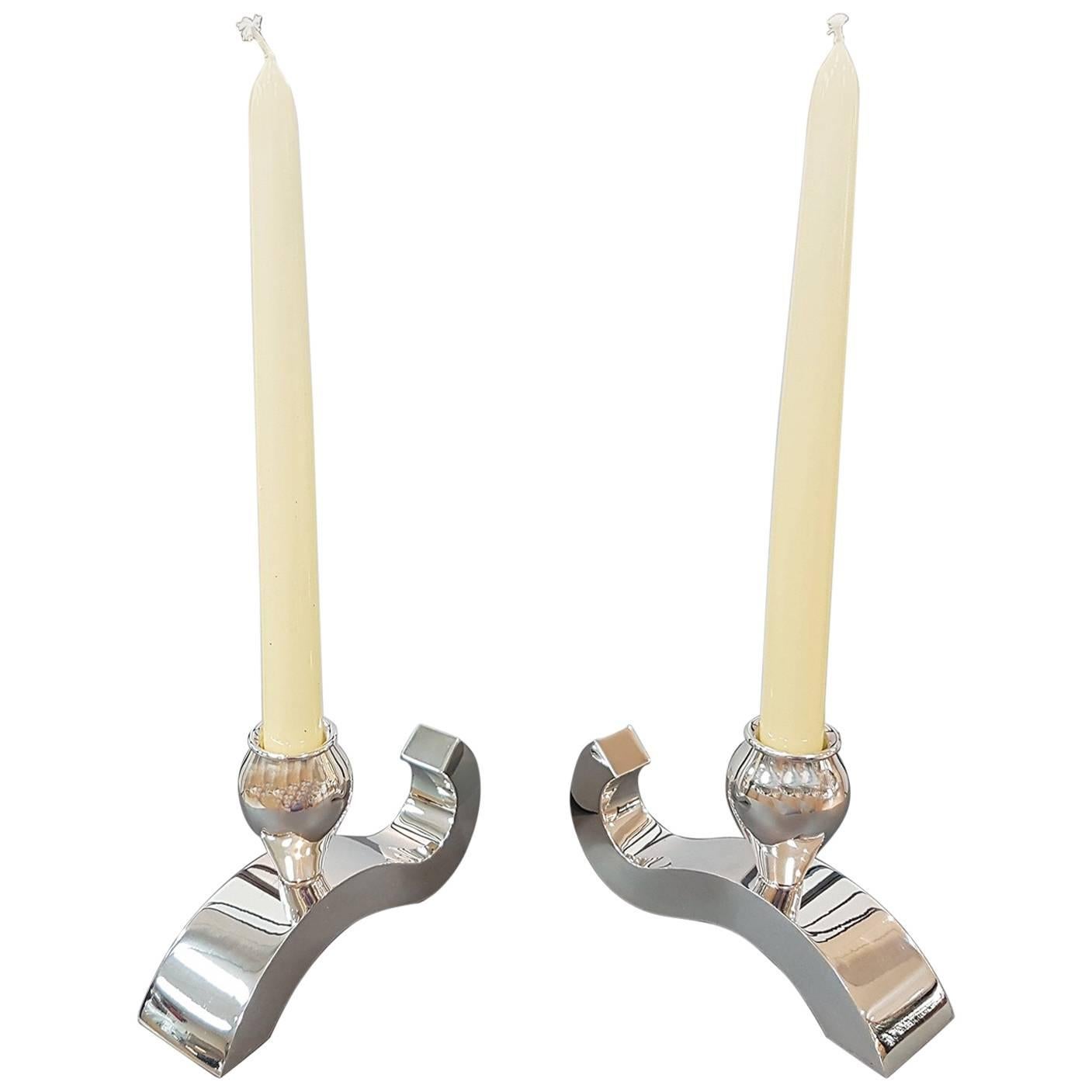 20th Century Italian Sterling Silver Modern Candlesticks 