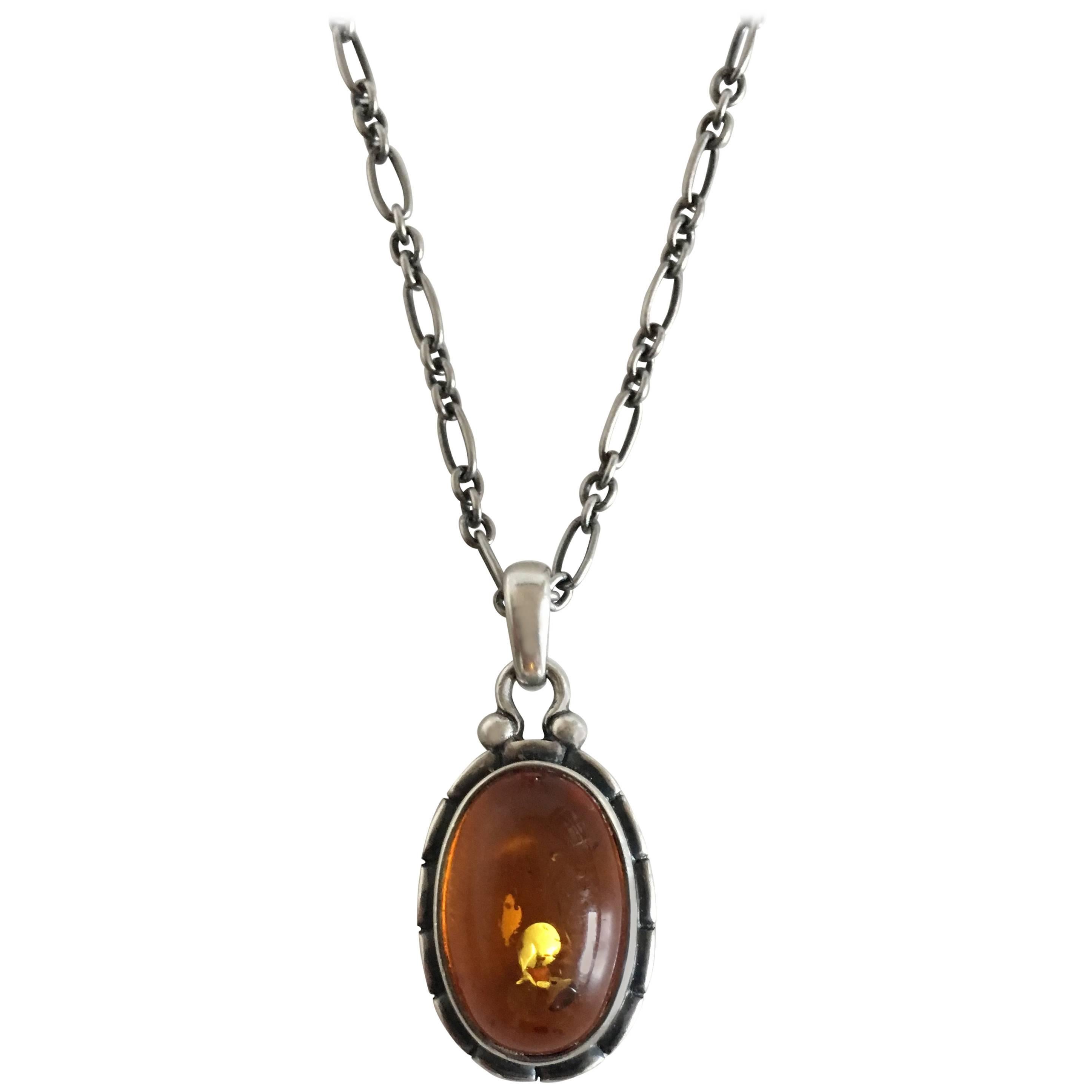 Georg Jensen Annual Pendent in Sterling Silver with Amber Stone, 2001