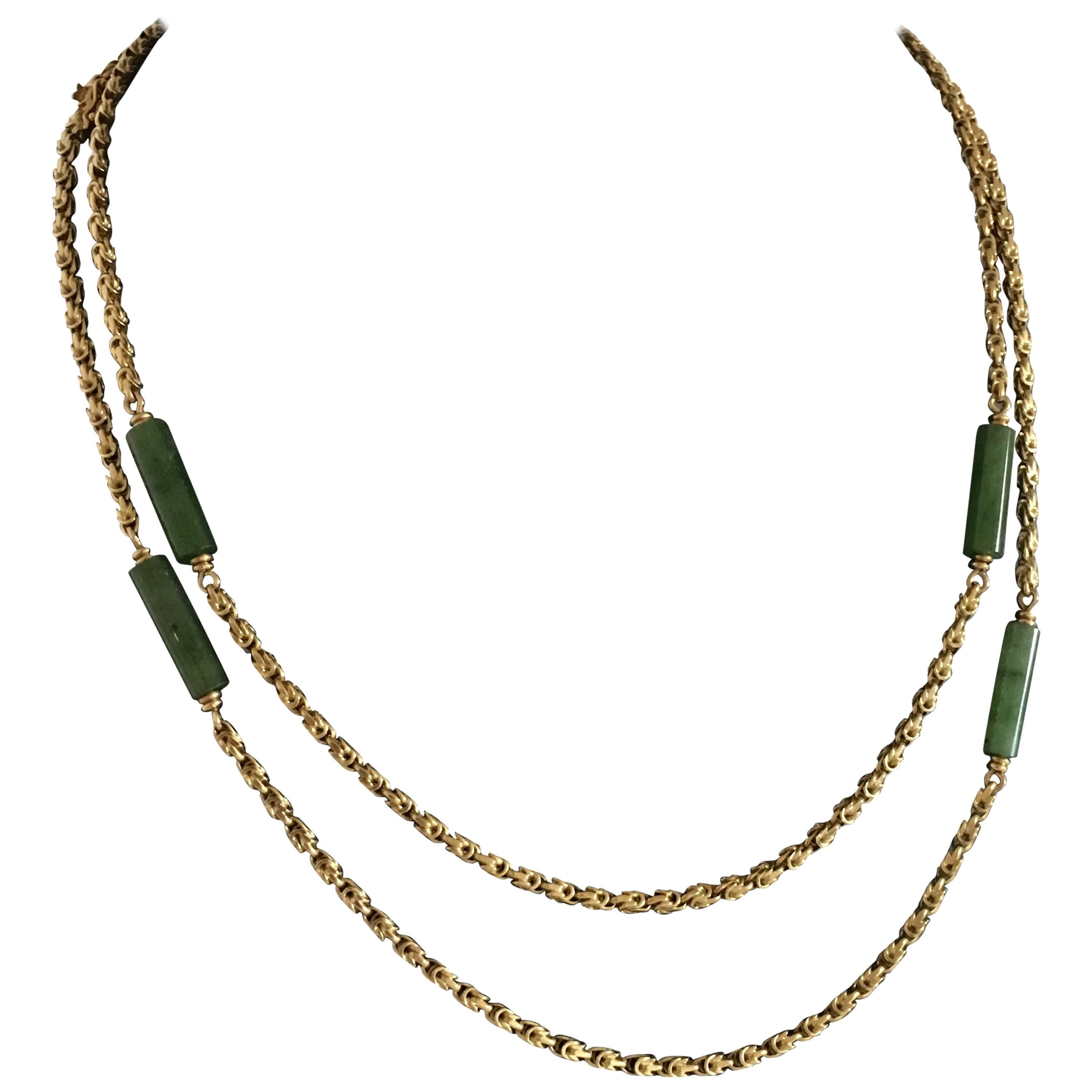 Georg Jensen Gold Collier Necklace Ornamented with Six Pieces of Jade Stone