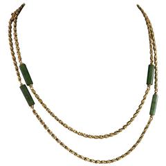 Georg Jensen Gold Collier Necklace Ornamented with Six Pieces of Jade Stone