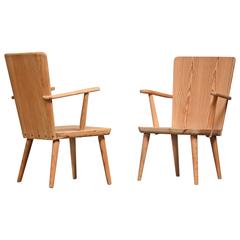Goran Malmvall Pine Chairs, Pair Made by Svenskt Fur, Sweden, 1940s