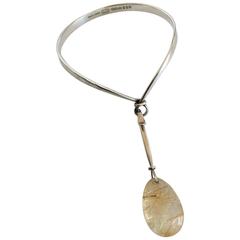 Georg Jensen Sterling Silver Bracelet #205 with Pendant #130 with Rutile Quartz