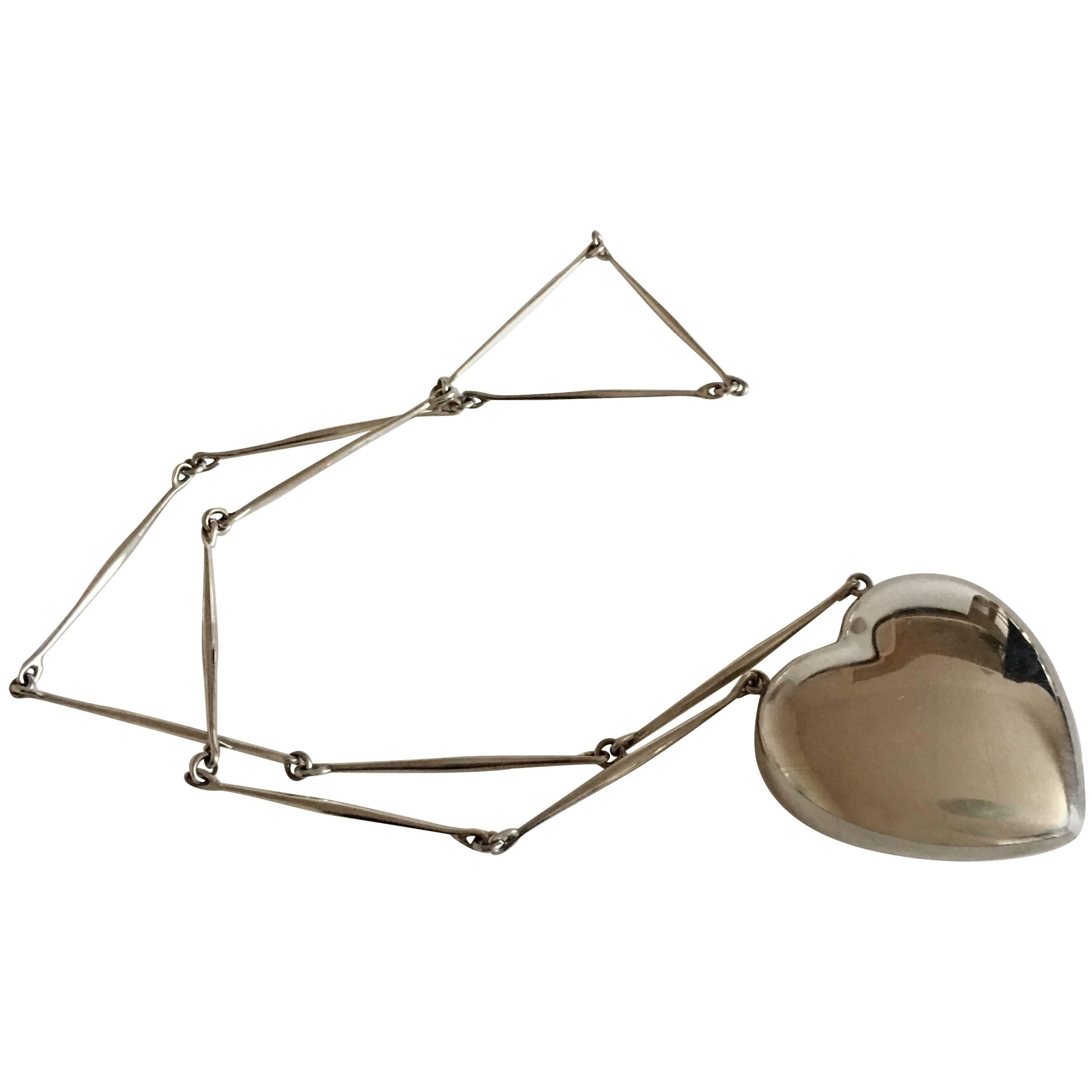 Georg Jensen Sterling Silver Astrid Fog Necklace with Large Heart Pendant #126