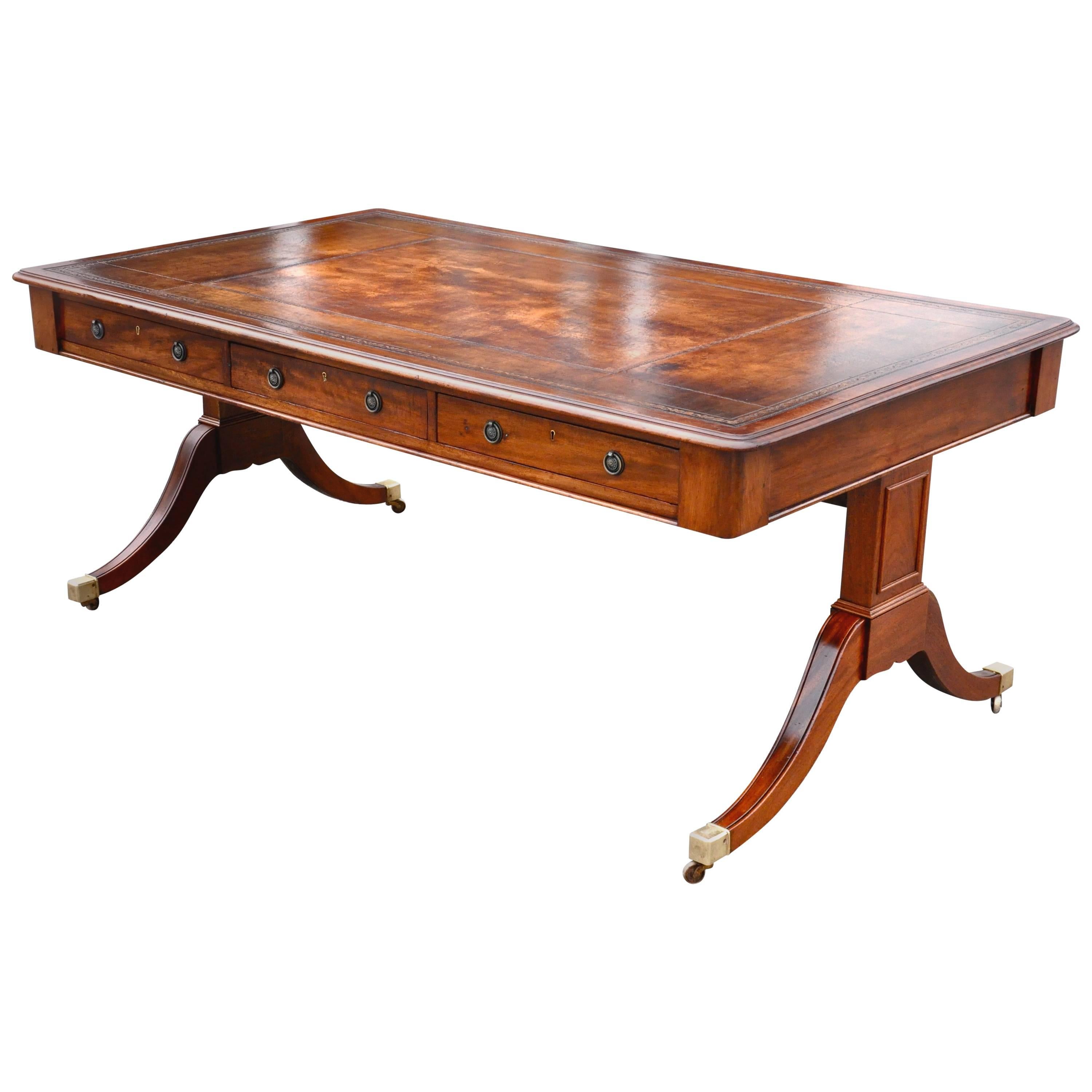 19th Century Regency Mahogany Pedestal Partner's Desk