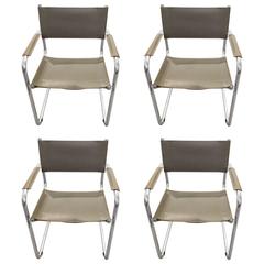 Set of Four Mid-Century Modern Grey Leather and Chrome Dining Armchairs 11