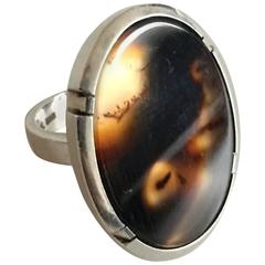 Vintage Svend Haugaard Sterling Ring with Pretty Mixed Brownish Stone