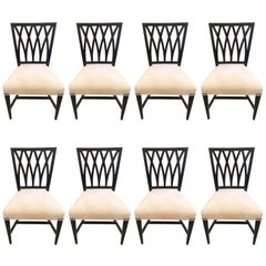 Classic Set of Eight Ebonized Regency Style Mahogany Dining Chairs