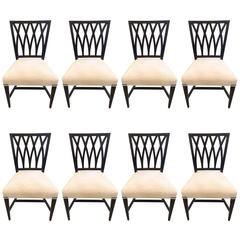 Classic Set of Eight Ebonized Walnut Criss Cross Style Dining Chairs 6