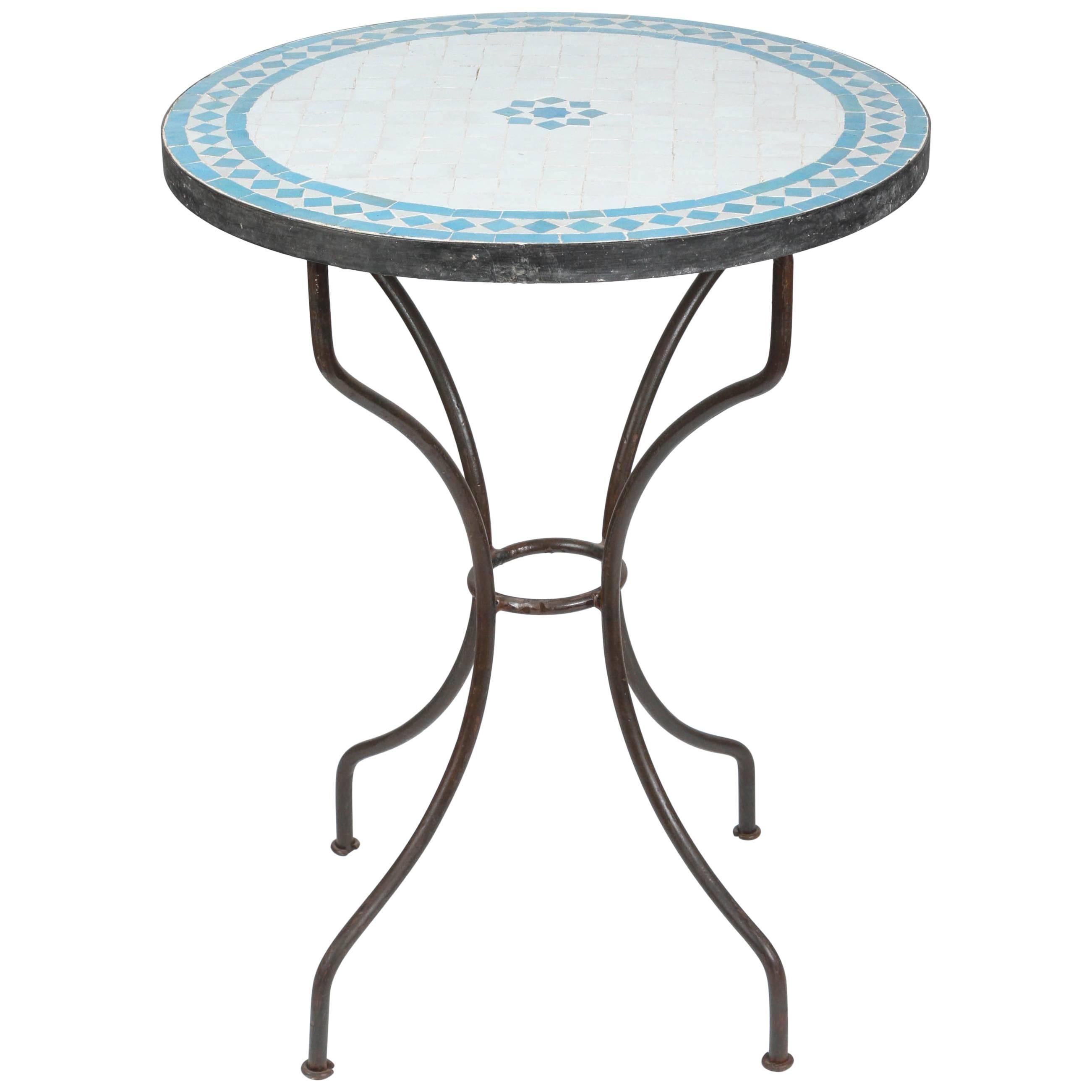 Moroccan Mosaic Turquoise Blue Tile Bistro Table Iron Base