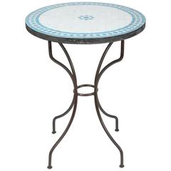 Vintage Moroccan Mosaic Turquoise Blue Tile Bistro Table Iron Base