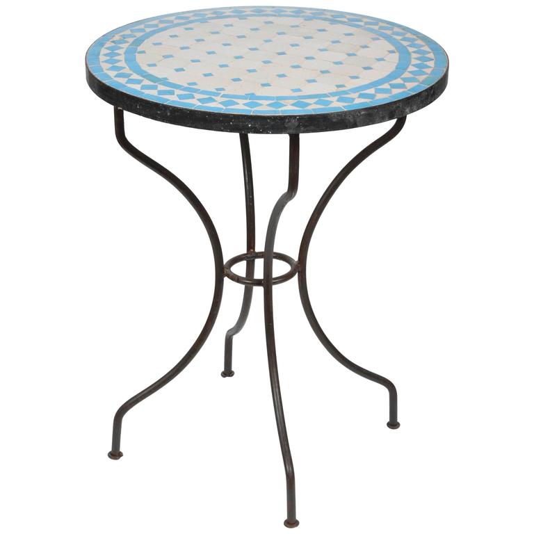 Moroccan Outdoor Round Mosaic Tile Dining Table On Iron Base 47 In Moroccan Mosaic Blue Tile Bistro Table On Iron Base