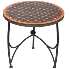 Moroccan Mosaic Tile Table on Low Iron Base, Orange and Brown
