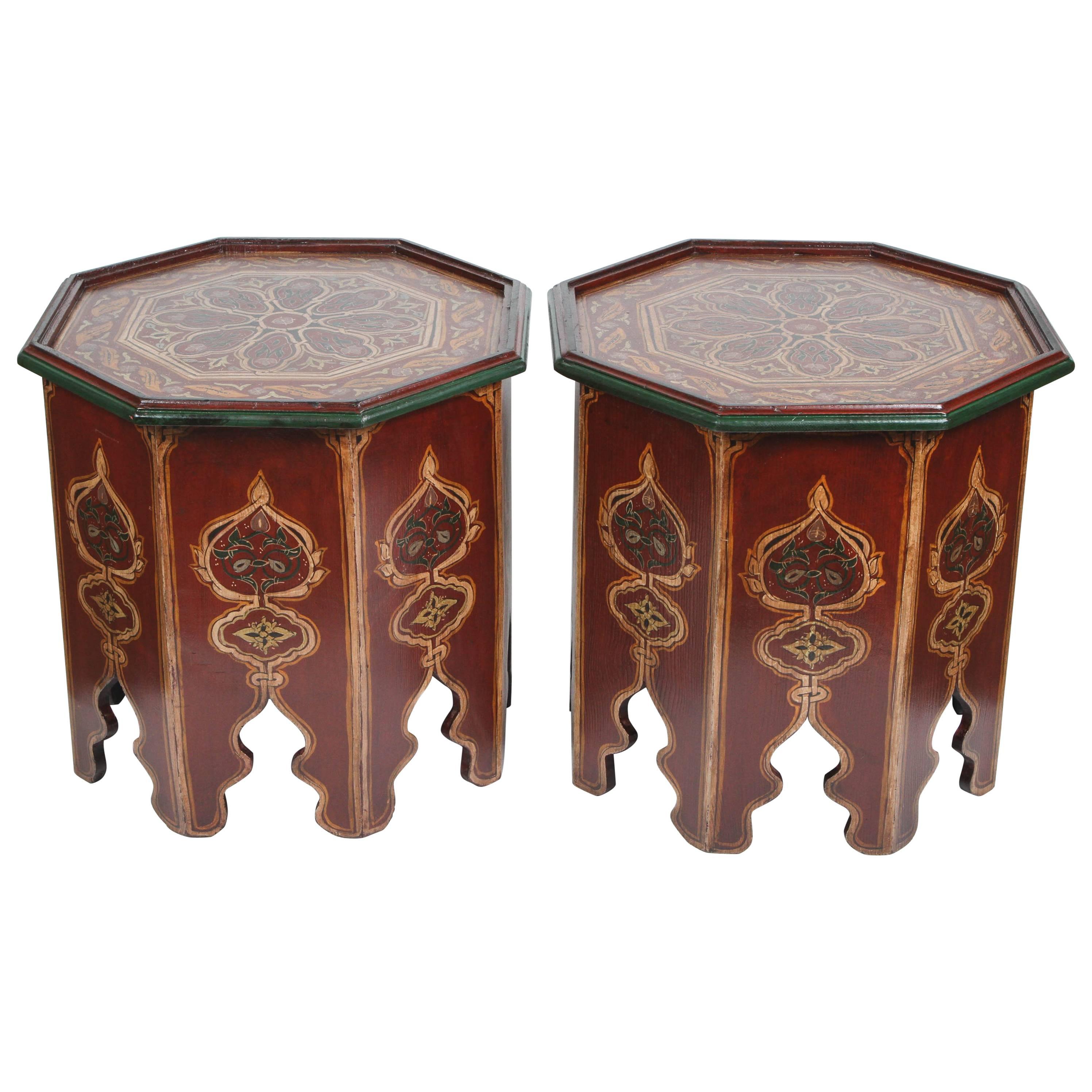 Moroccan Side Tables with Moorish Designs, Pair