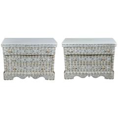 Vintage Pair of Syrian White Mother of Pearl Inlay Wedding Dressers