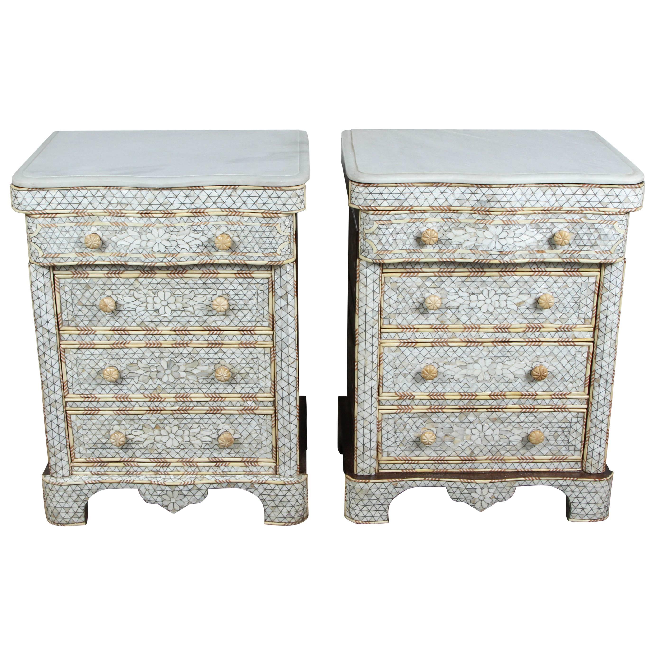 Pair of Mother-of-Pearl Inlay Syrian Nightstands