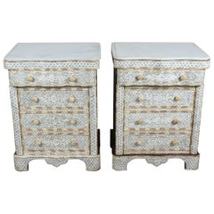 Vintage Pair of Mother-of-Pearl Inlay Syrian Nightstands