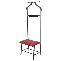 Jacques Adnet Valet de Nuit avvolto in pelle, plaid tartan originale  Tappezzeria