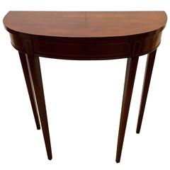 Refined Antique Mahogany and Satinwood Inlay Small Demilune Console Table