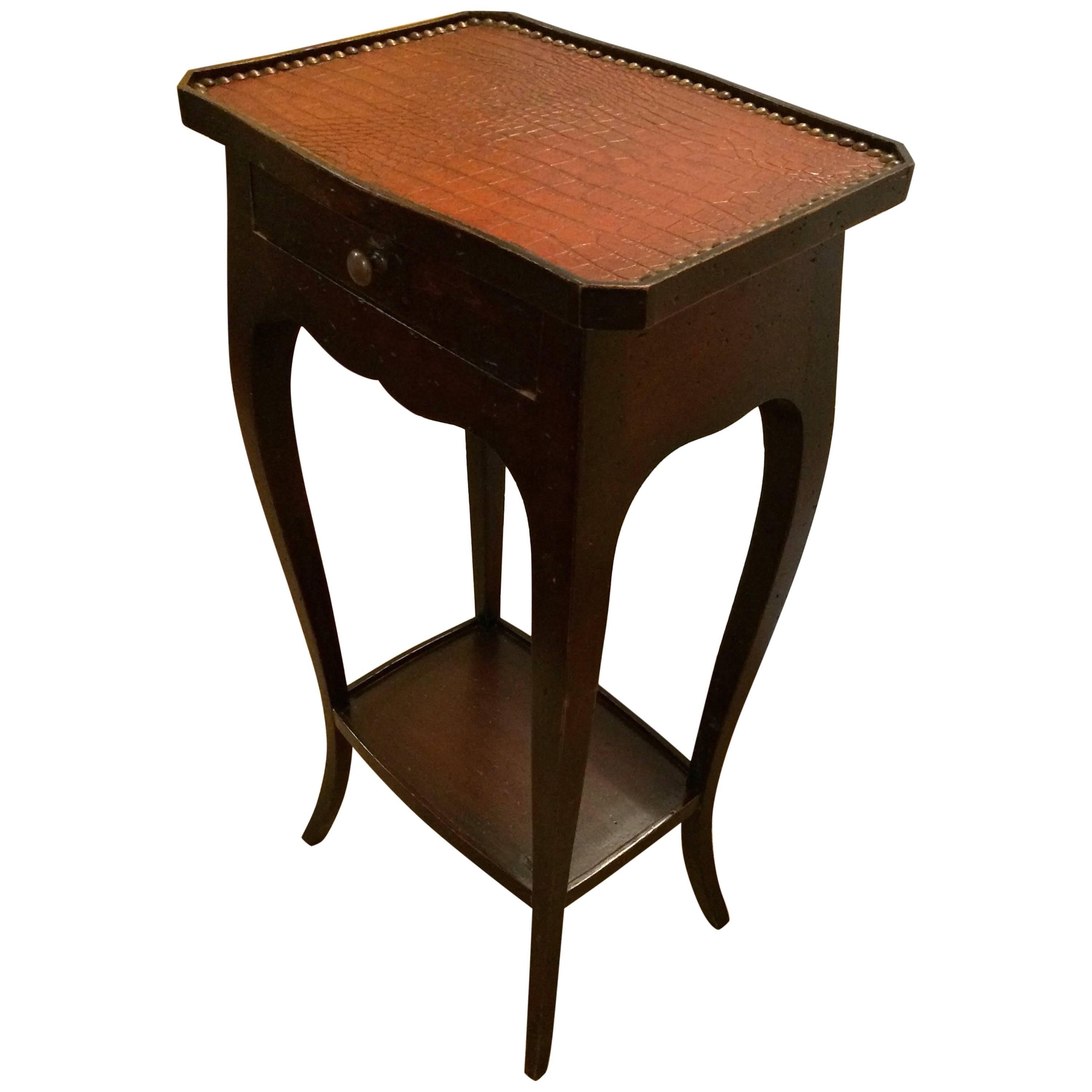 Handsome Faux Alligator and Ebonized Walnut Side Table End Table