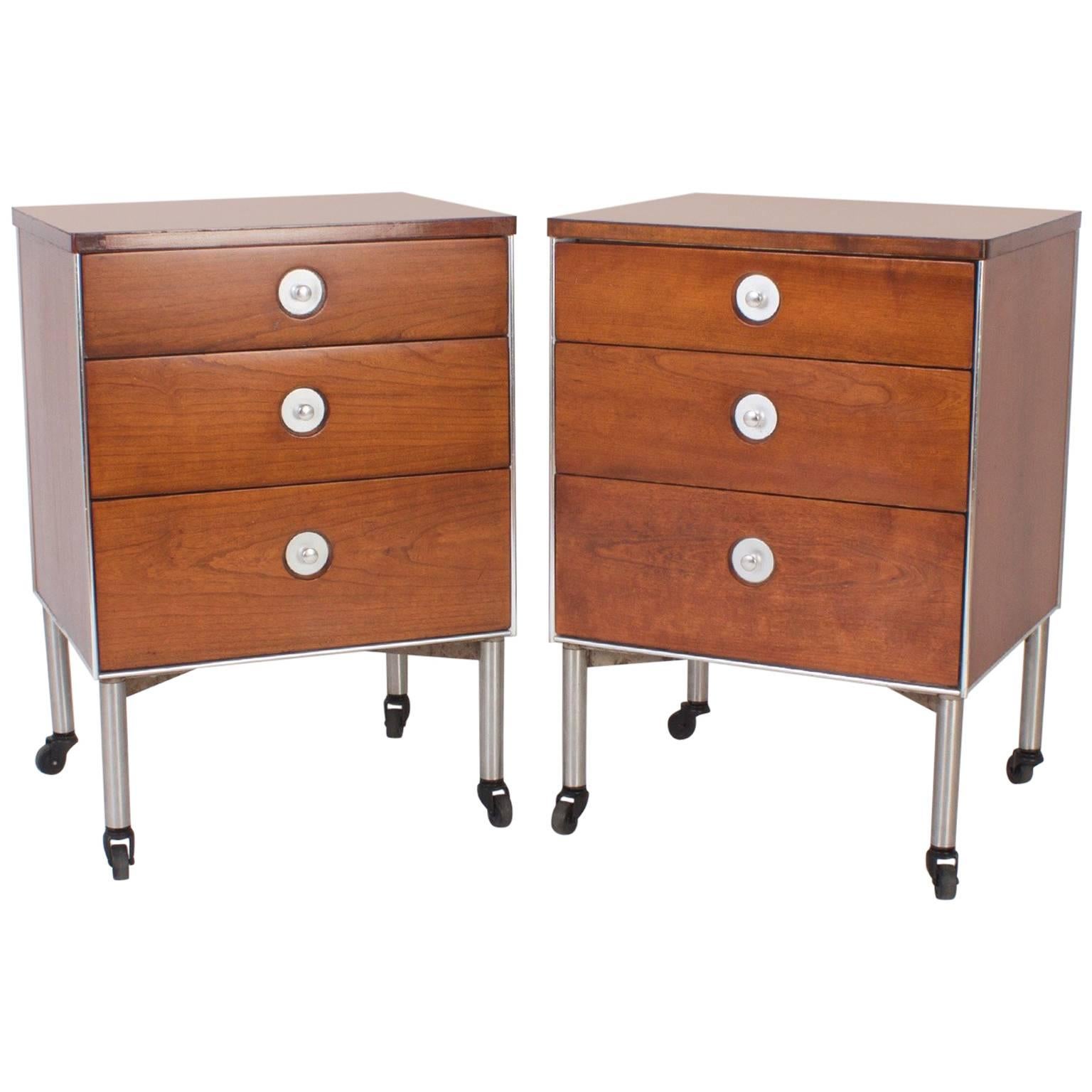 Dashing Pair of Mid-Century Three-Drawer Nightstands For Sale