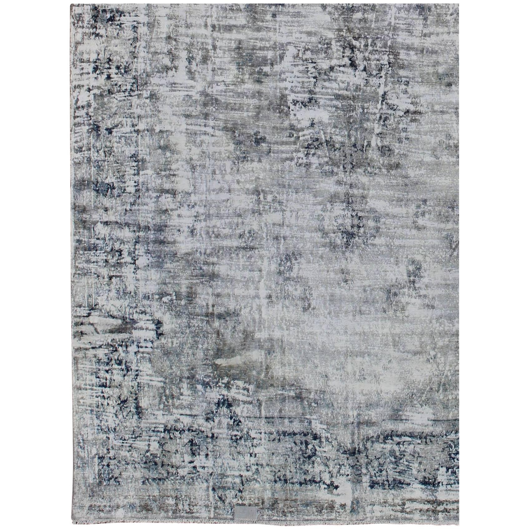 Distressed Vintage Rug with Abstract Design in Silver, Dark Blue, Gray, L. Green, Taupe and White.

Measures: 11 x 15'7.   

 Distressed vintage Persian large abstract Rug with Modern Design/ abstract design in Silver, dark blue, Gray, taupe & White
