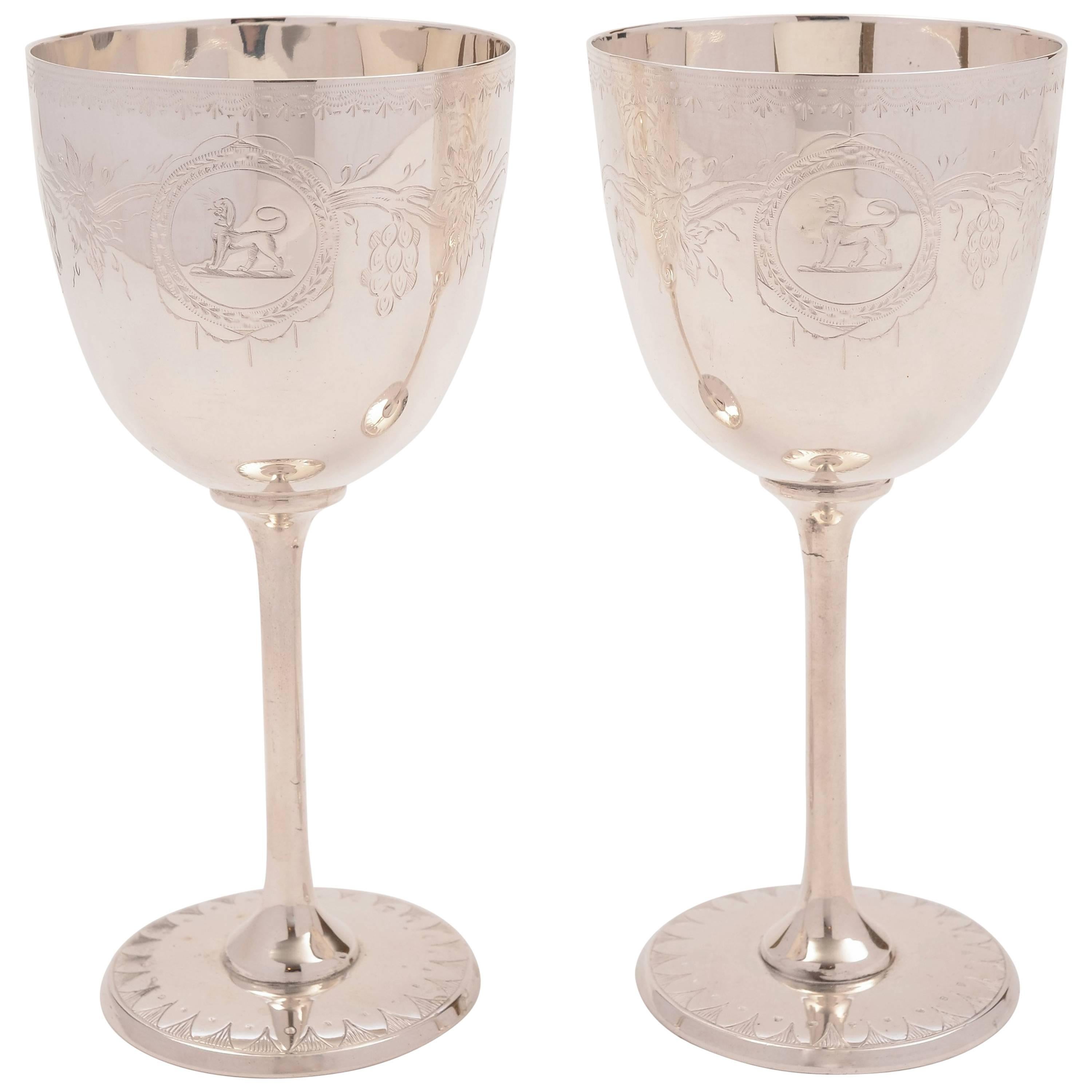 Pair of 19th Century Silver Plated Wine Goblets For Sale