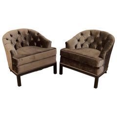 Pair of Velvet Upholstered Mid-Century Modern Club Chairs 4