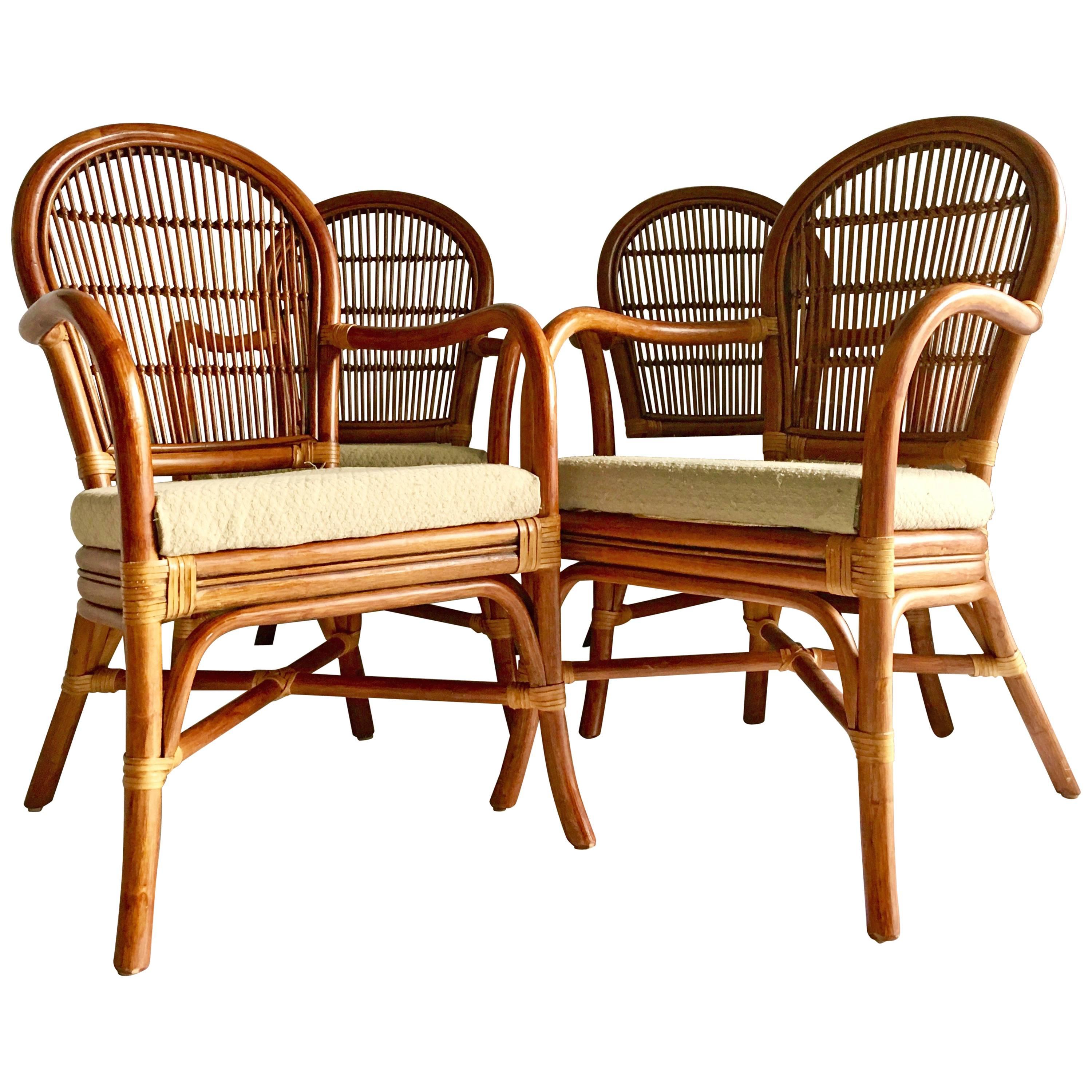 Set of Four Vintage Rattan Armchairs