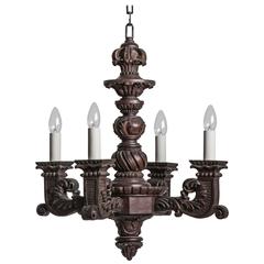 Antique Carved Wood Chandelier, circa 1910