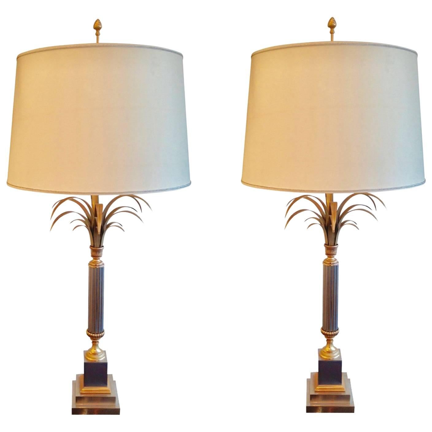 Pair of Large French Palm Tree Lamps