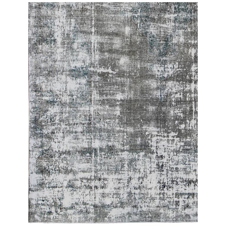 Distressed Vintage Persian Rug with Modern Design in Shades of Gray and