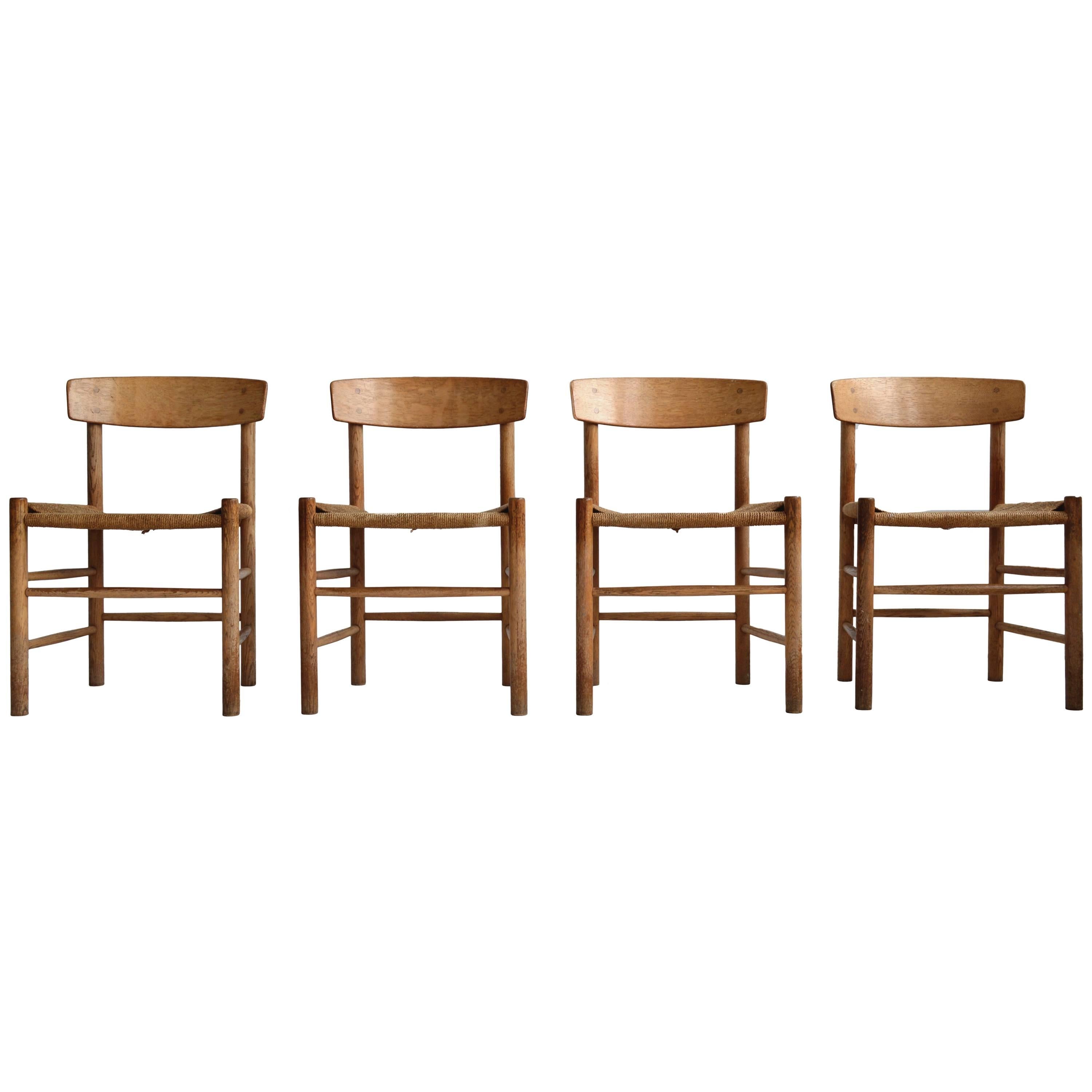Set of four Børge Mogensen Wood and Rush Dining Chairs, Mid-20th Century, Danish