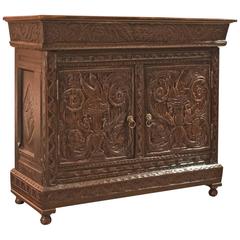 Antique Oak Cabinet, Profusely Carved, 17th Century and Later