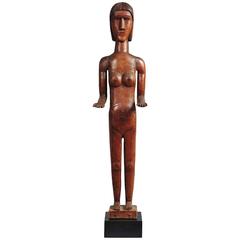 Antique Carved Figure of a Woman Made of Yellow Pine, Coastal Georgia, 19th Century