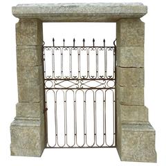 Antique Wrought Iron Pedestrian Gate with Door Frame in Stone, Provence