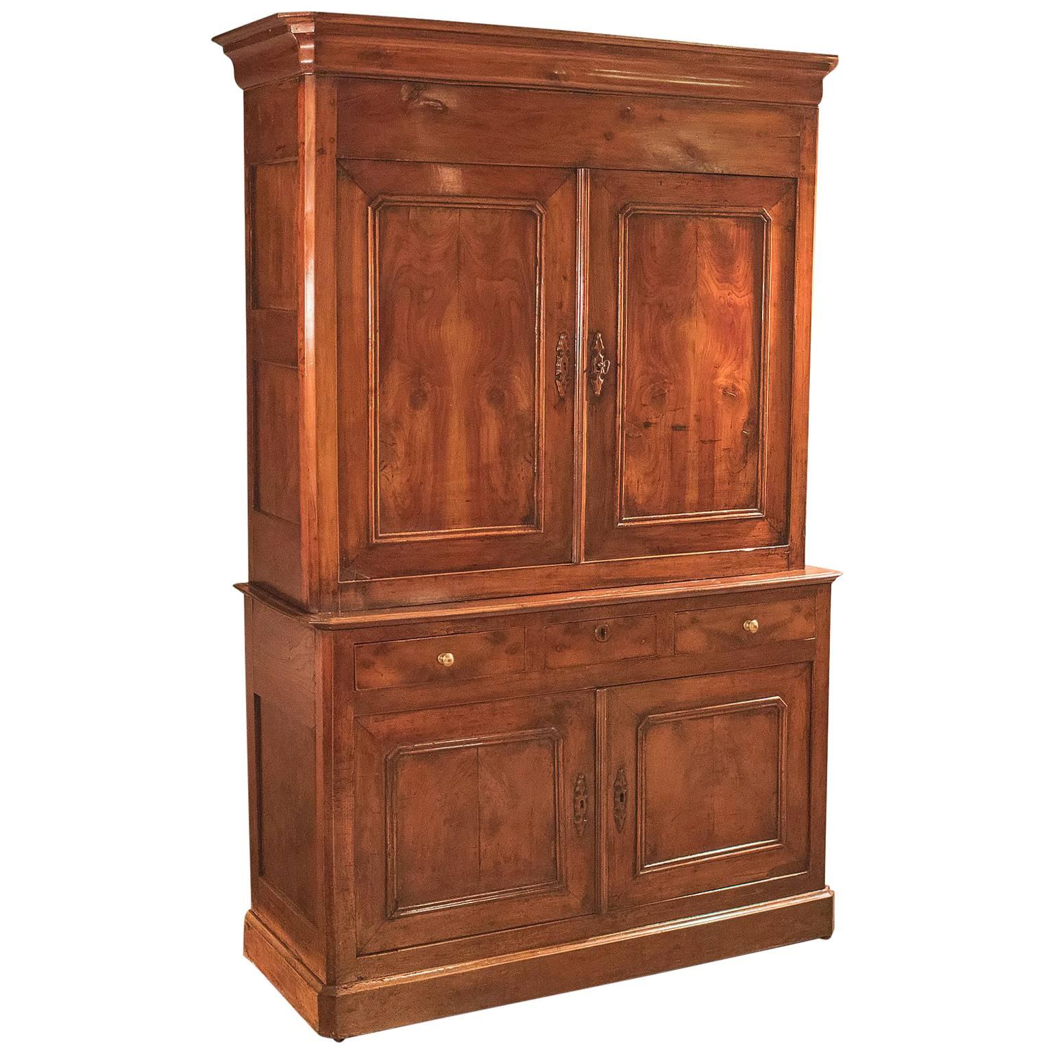 Antique House Keepers Cupboard, French Buffet A Deux Corps, Yew Wood c.1780