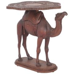 Antique table de chameau en bois dur sculpté anglo-indien