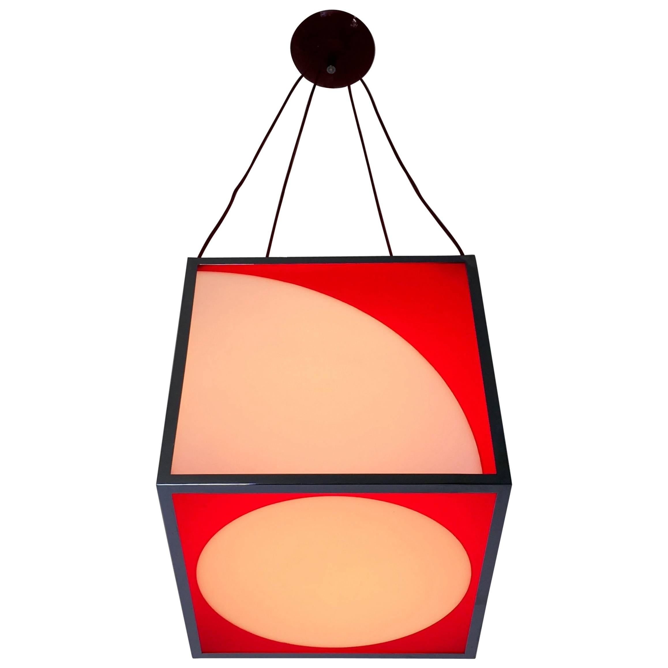 Post-Modern Postmodern Cubic Red and White Plexiglass and Metal Pendant, Italy For Sale