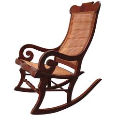 Antique 19th Century St. Croix Regency Mahogany and Cane Rocking Chair