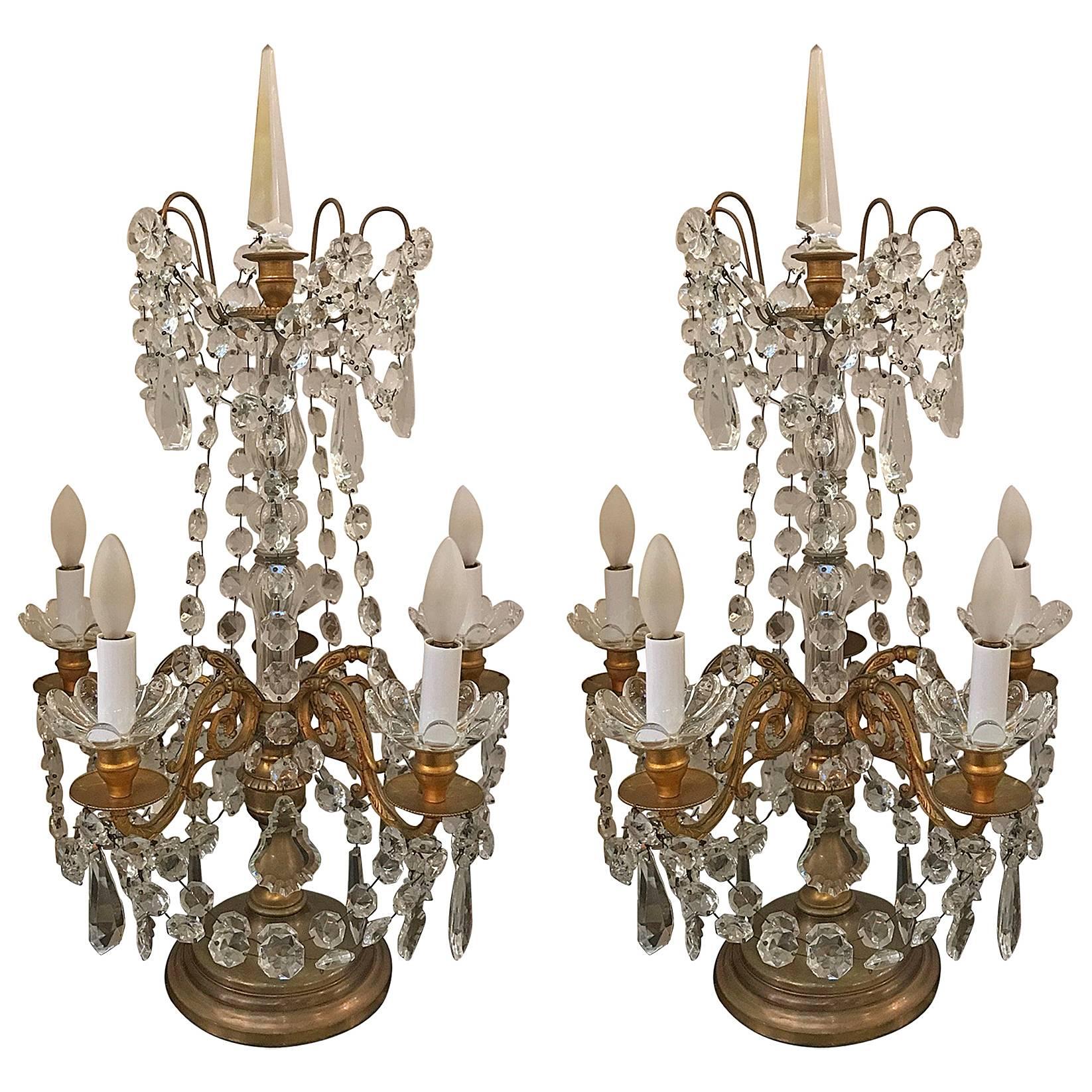 Large Pair of French Electrified Girandole Lamps