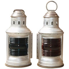Vintage Pair of Aluminium and Brass Port and Starboard Lanterns