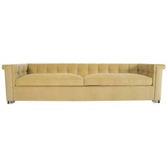 Mid-Century Style Over-Sized Sofa in Soft Yellow Velvet w/ Lucite Legs