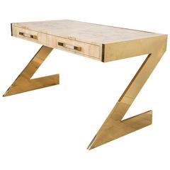 Brass Z-Legs Desk with Burl Wood Top 10