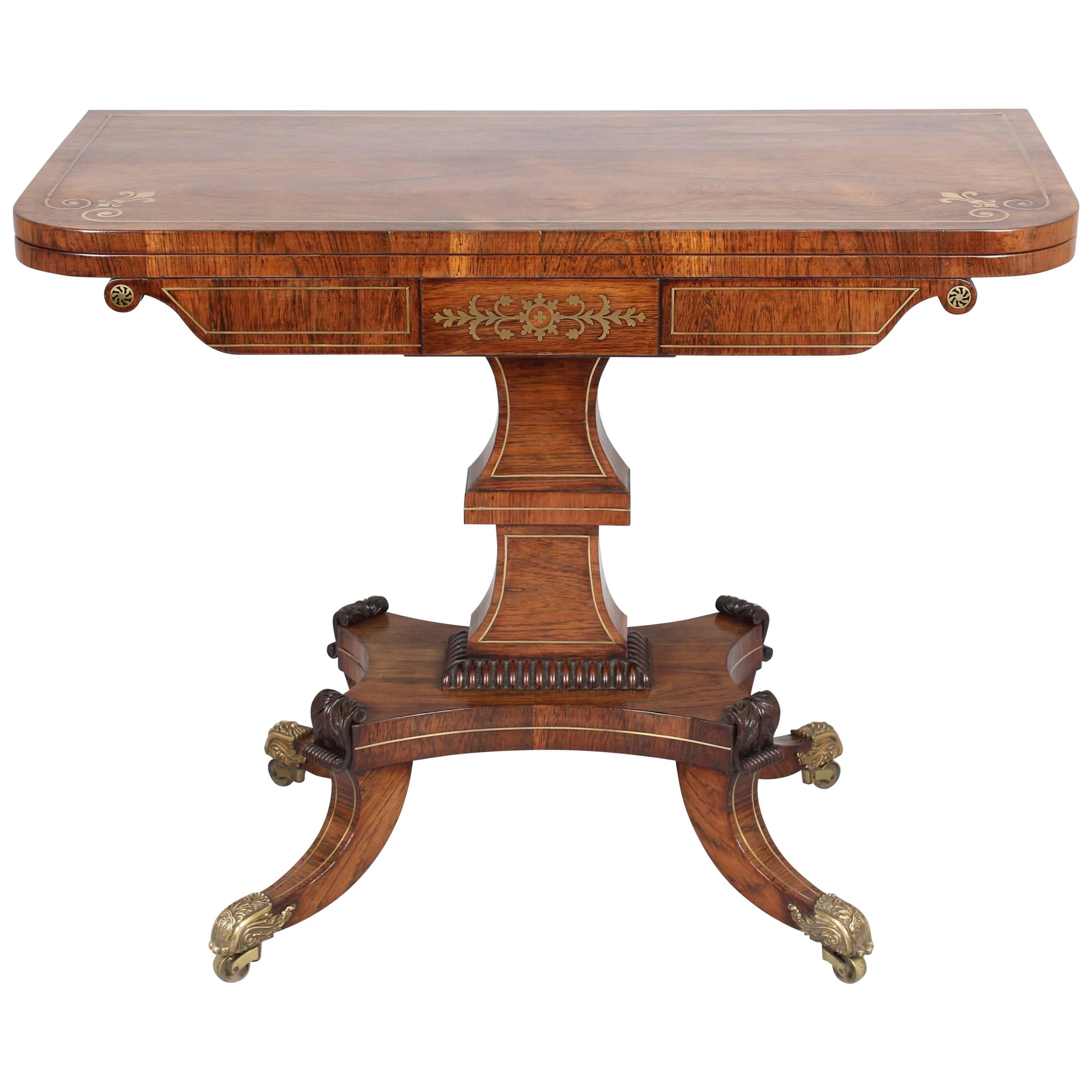 Fine Quality Regency Rosewood and Brass Inlaid Card-Table For Sale