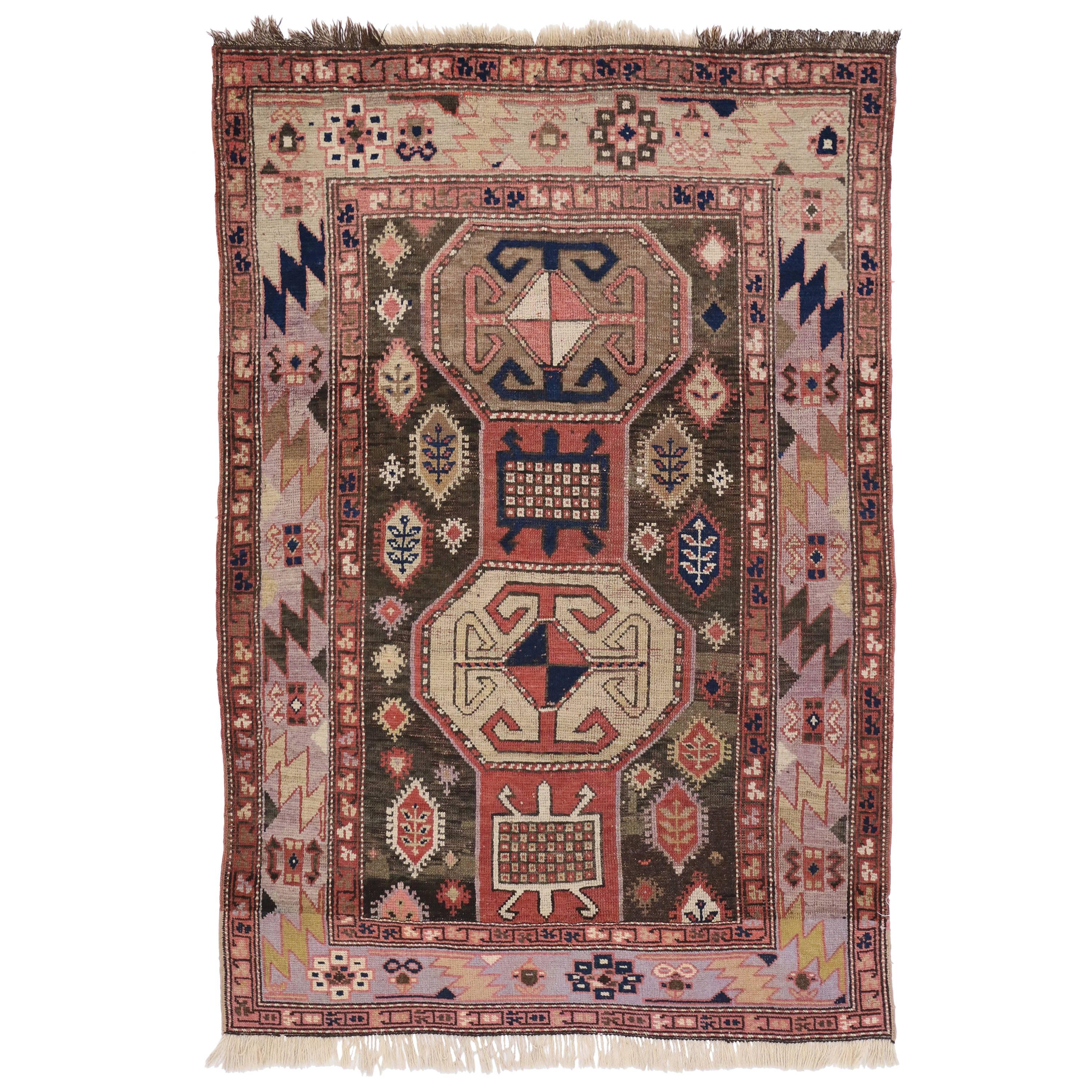 Modern Vintage Persian Azerbaijan Rug with Boho Chic Style, Azeri Rug