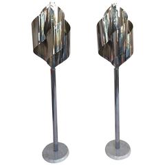 Pair of Floor Lamps Chrome by Reggiani, Italy, 1970s