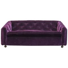 Artifort C610 Purple Velvet Tufted Rolling Sofa  by Geoffrey Harcourt
