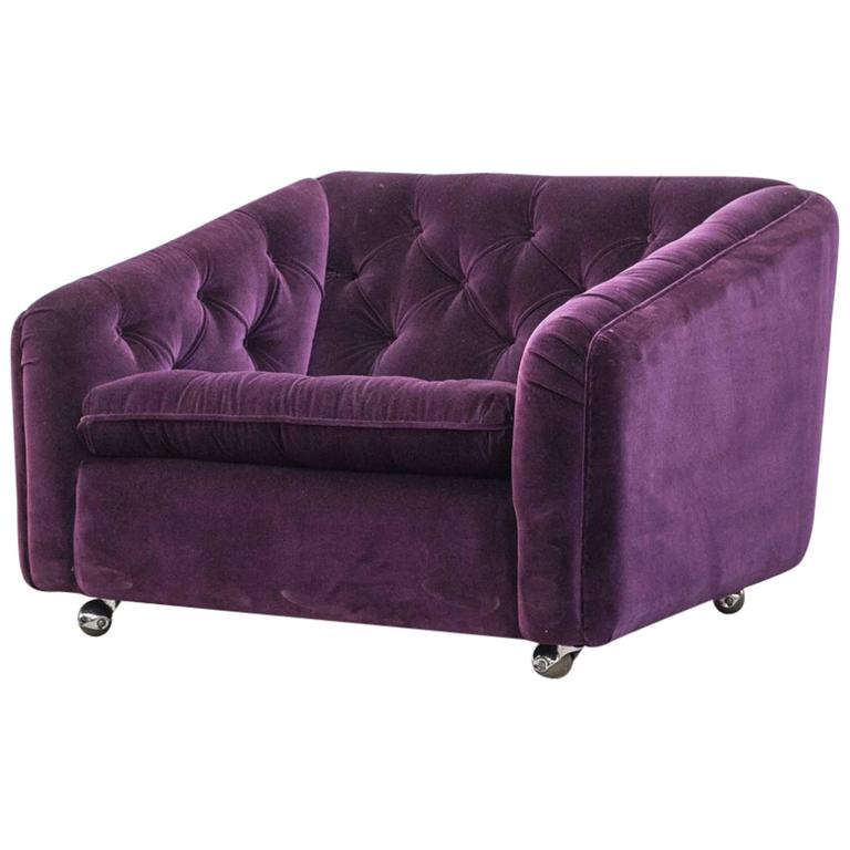 Artifort Purple Velvet Tufted Rolling Lounge Chair For Sale at 1stdibs
