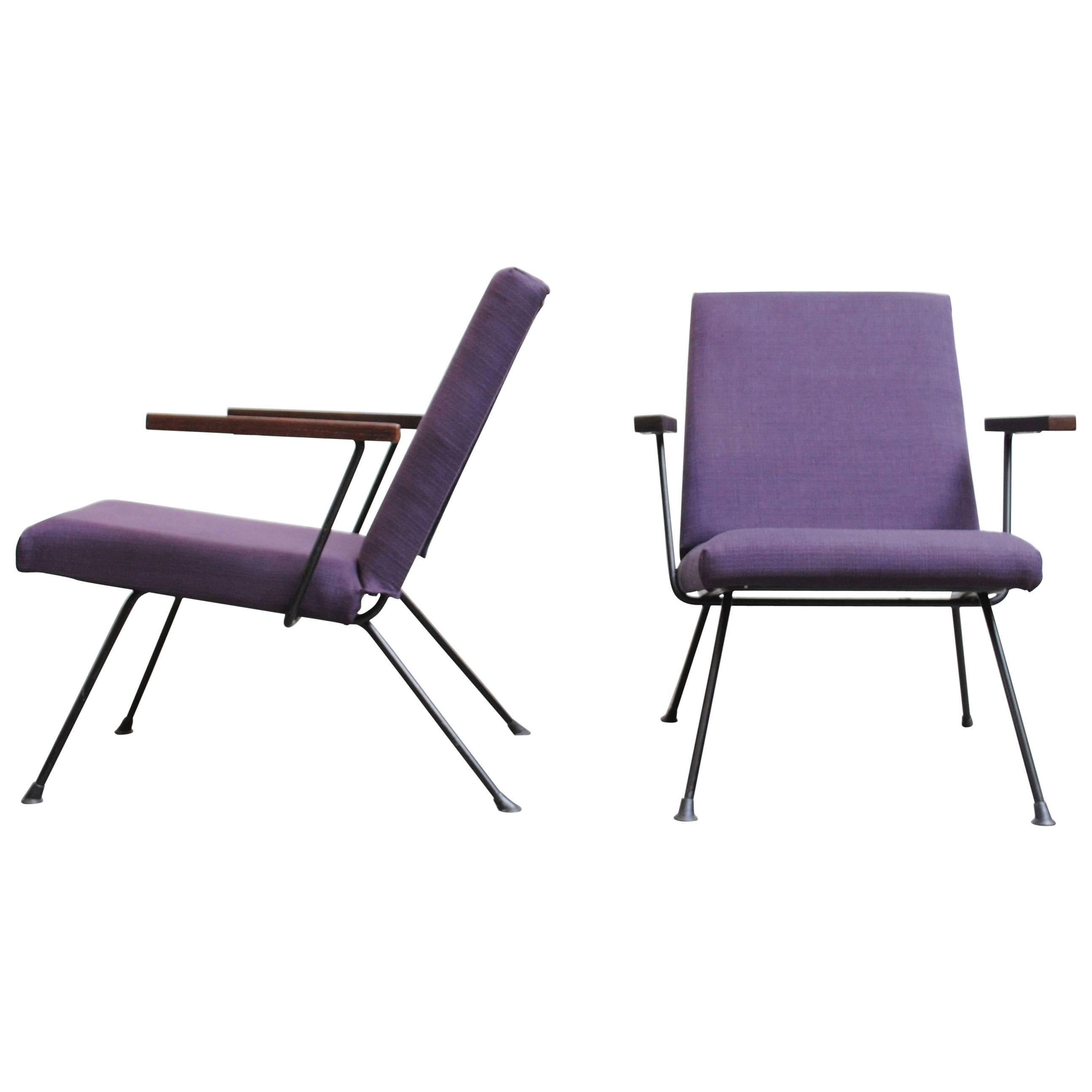 Pair of Plum Upholstered Gispen 1409 Lounge Chairs